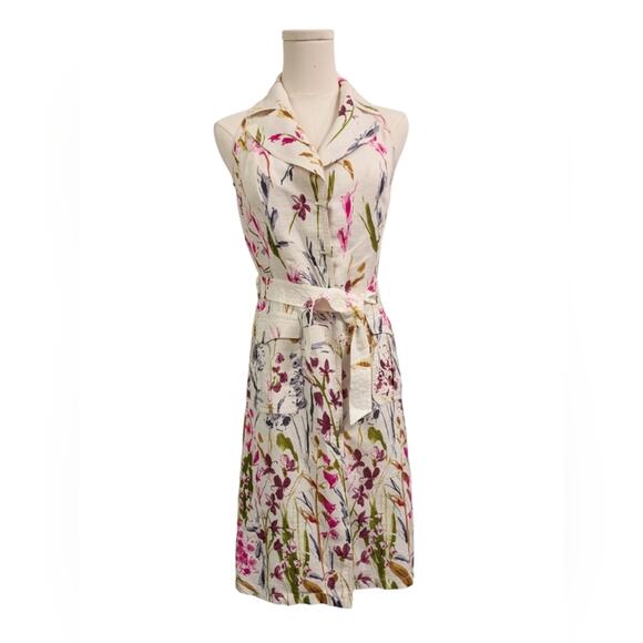 Escada Cream Floral Linen Dress Size 34 US 4 - Picture 1 of 7